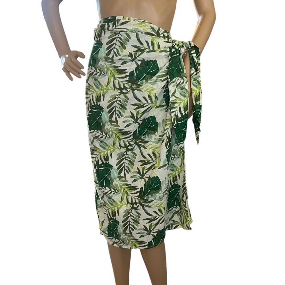 Panama Jack Wrap Skirt Elastic Waist Tropical Floral Linen Blend